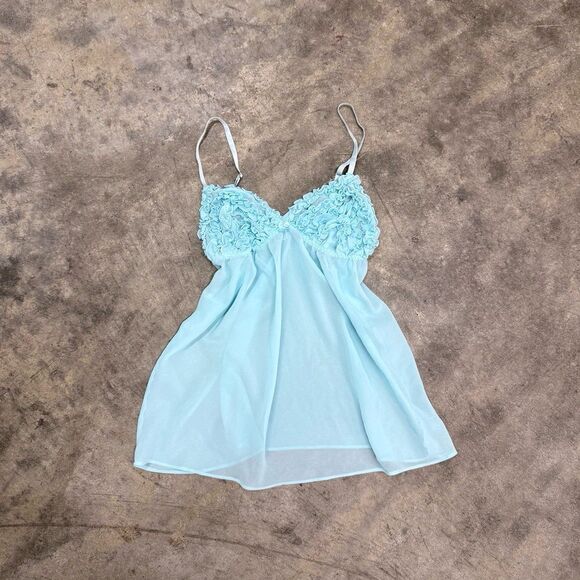Vintage y2k blue babydoll ruffle frilled chiffon coquette slip